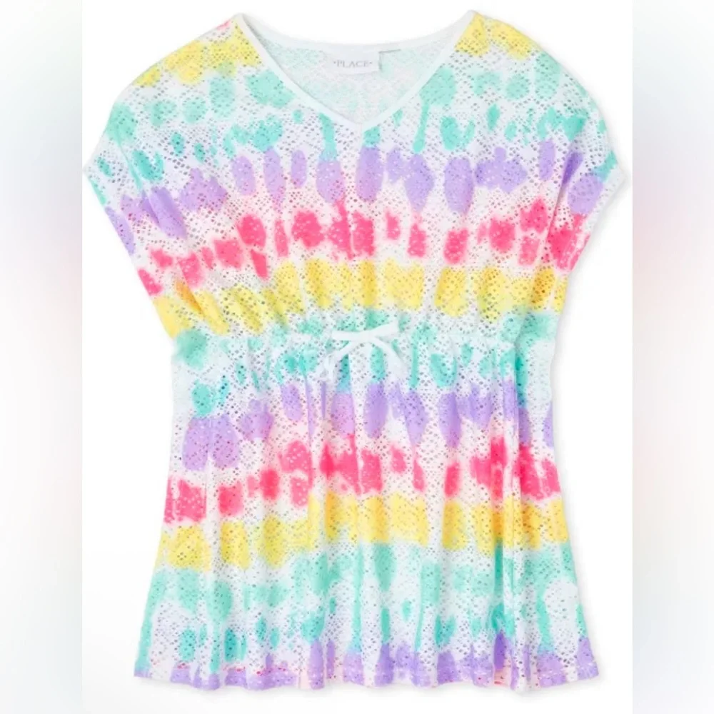 The Children’s Place Tie Dye Rainbow Lace Swim Cover-Up Dress, Slim Poncho Style
